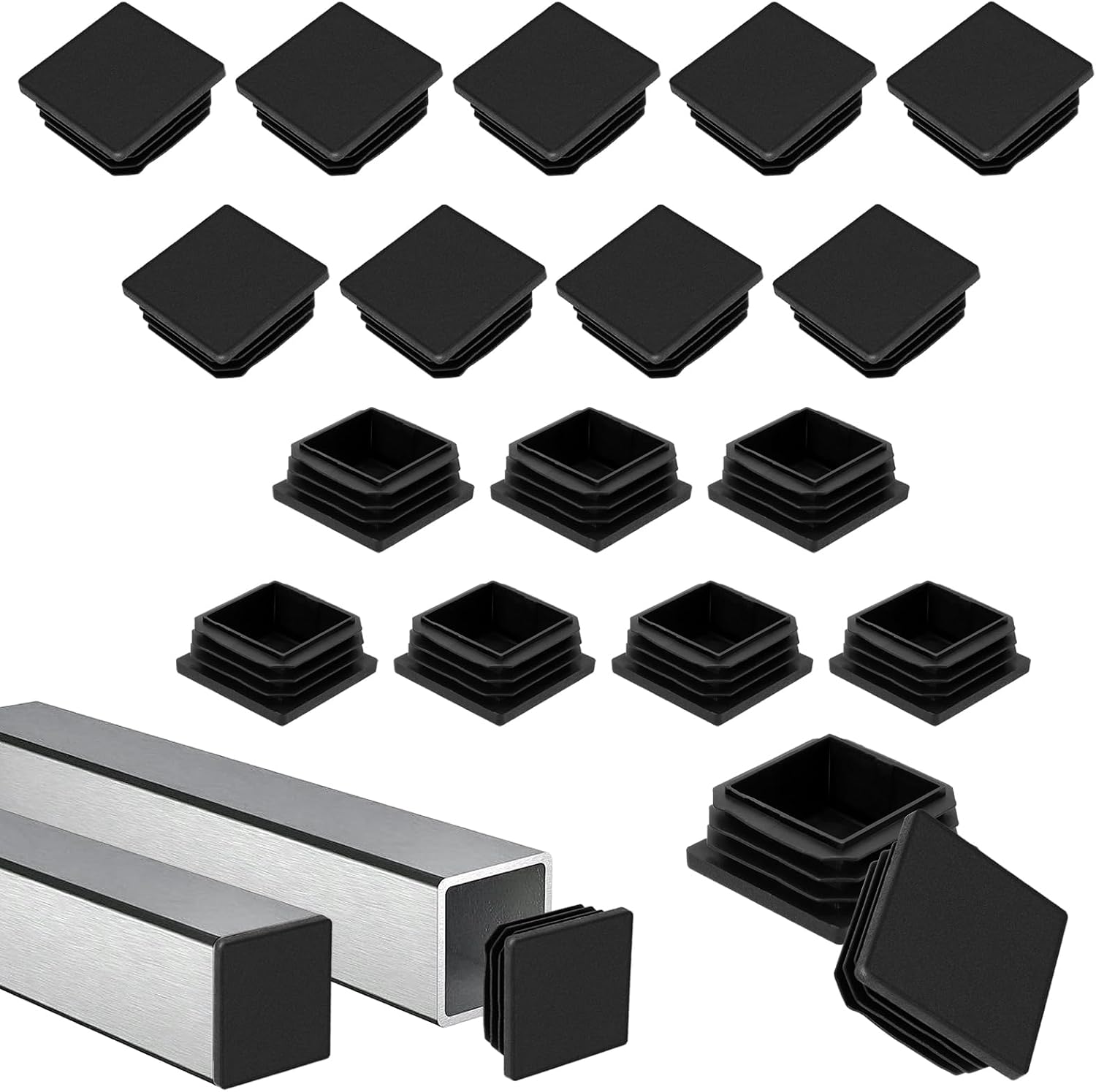 Vierkant-endkappen 35x35 Mm – 20er-pack – Verstärkter Schwarzer Kunststoff – Schutz Für Böden Und Möbel – Für Stühle, Tische, Regale – 35x35 Mm