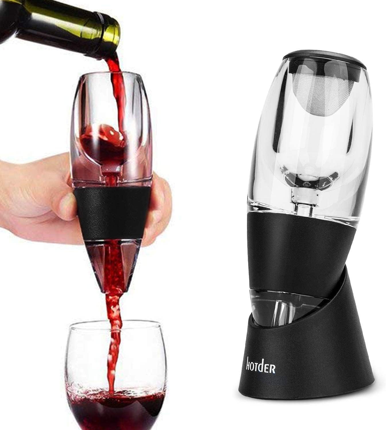 Weinaerator Und Dekanter – 1-teilig – Elegantes Schwarz Mit Ständer – Schnelle Sauerstoffanreicherung Für Intensive Aromen – Ideal Für Rotwein Und Als Geschenk – Kompaktes Schwarzes Design