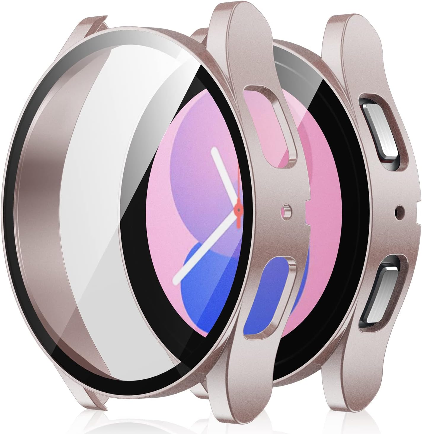 Samsung Galaxy Watch 5 4 Hülle – 2-teilig – Hartes Polycarbonat Und Gehärtetes Glas – Kratzfest – Roségold Und Transparent