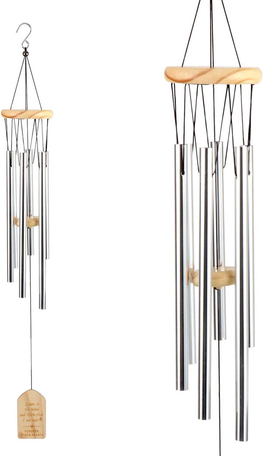 Windspiel – 6 Aluminiumröhren – Beruhigende Melodie – Dekoration Für Garten, Terrasse Und Balkon – Silber – 65 Cm