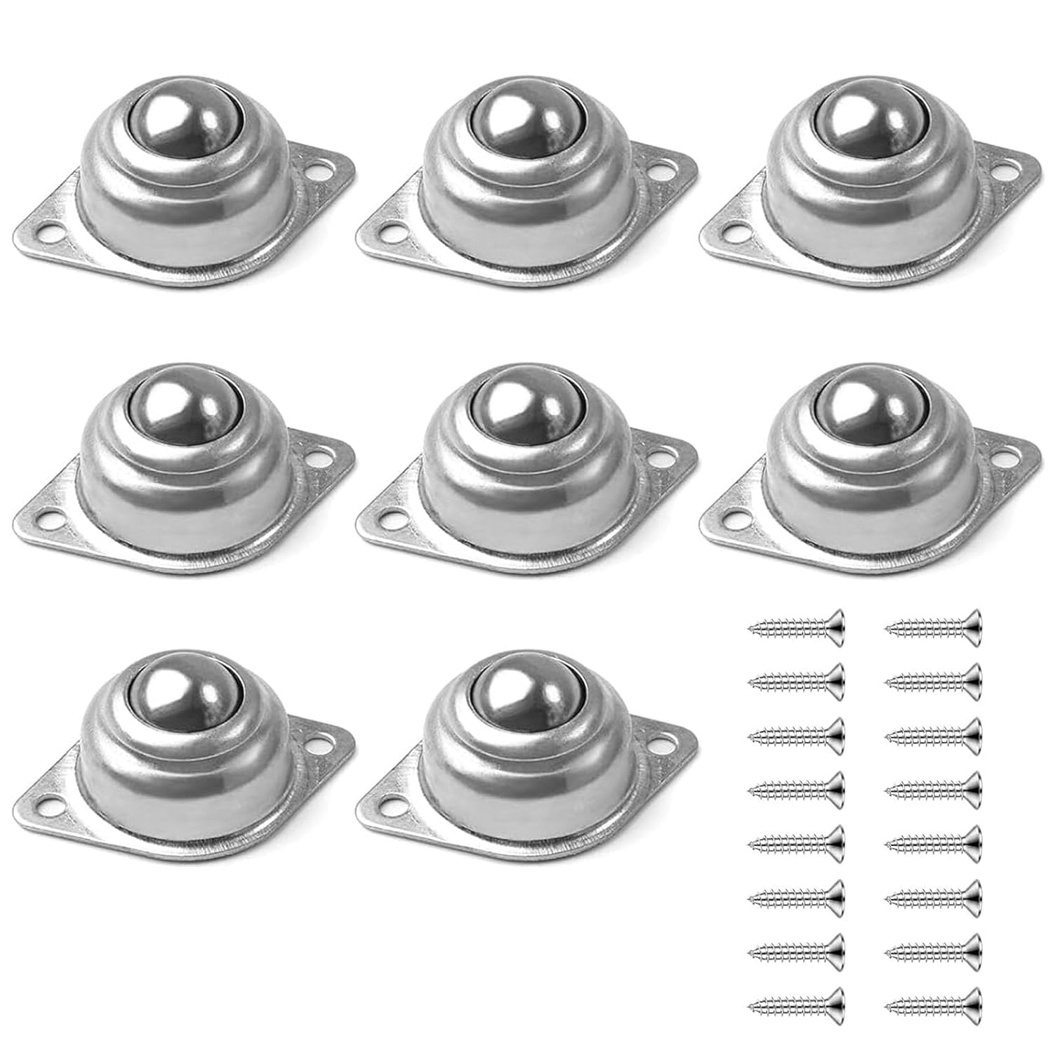 8 Kugelgelagerte Rollen – Kohlenstoffstahl – 360°-drehung – Für Wagen Und Regale – 16 Mm Durchmesser – Silber