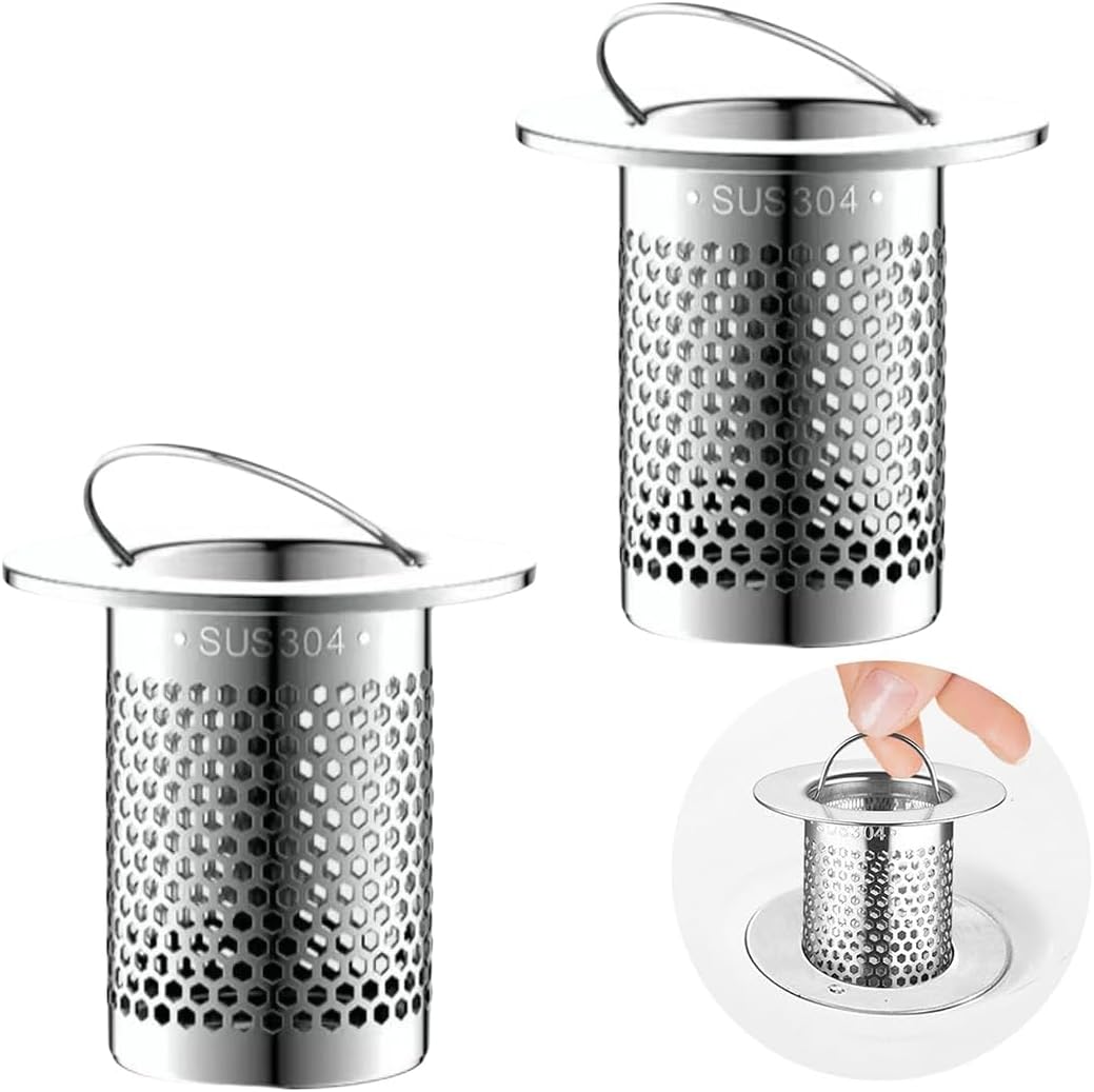 2-teiliges Haarfilter-set Aus Edelstahl – Mit Ergonomischem Griff – Effektiver Verstopfungsschutz – Für Bad Und Küche – 5,5 Cm