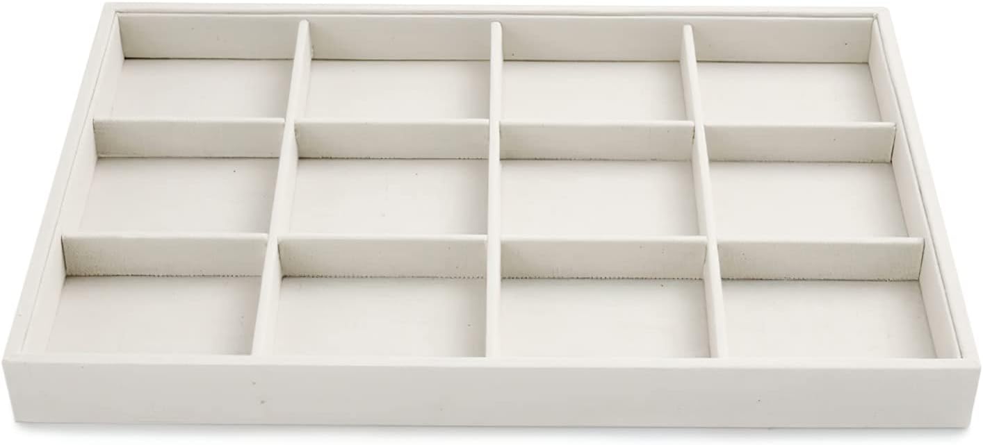 Schmuckaufbewahrungstablett – 12 Fächer – Holzverbundwerkstoff Und Jute – Verstellbare Trennwände – Für Kommodenschubladen – 35 X 24 X 3,3 Cm