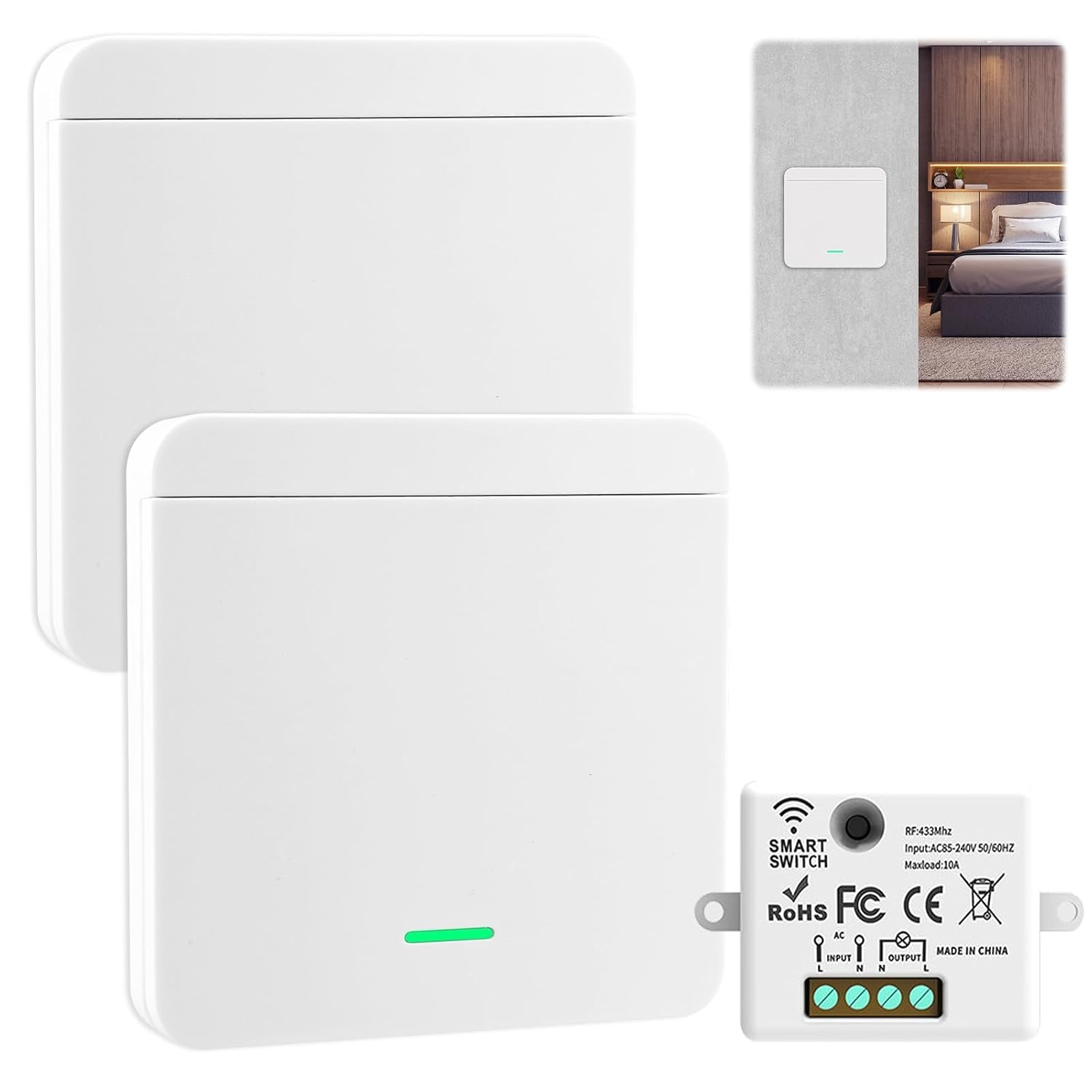 Funkschalter-set – 2 Sender, 1 Empfänger – Weißer Kunststoff – 433-mhz-funksteuerung – Für Lampen Und Beleuchtung – 230 V, 10 A