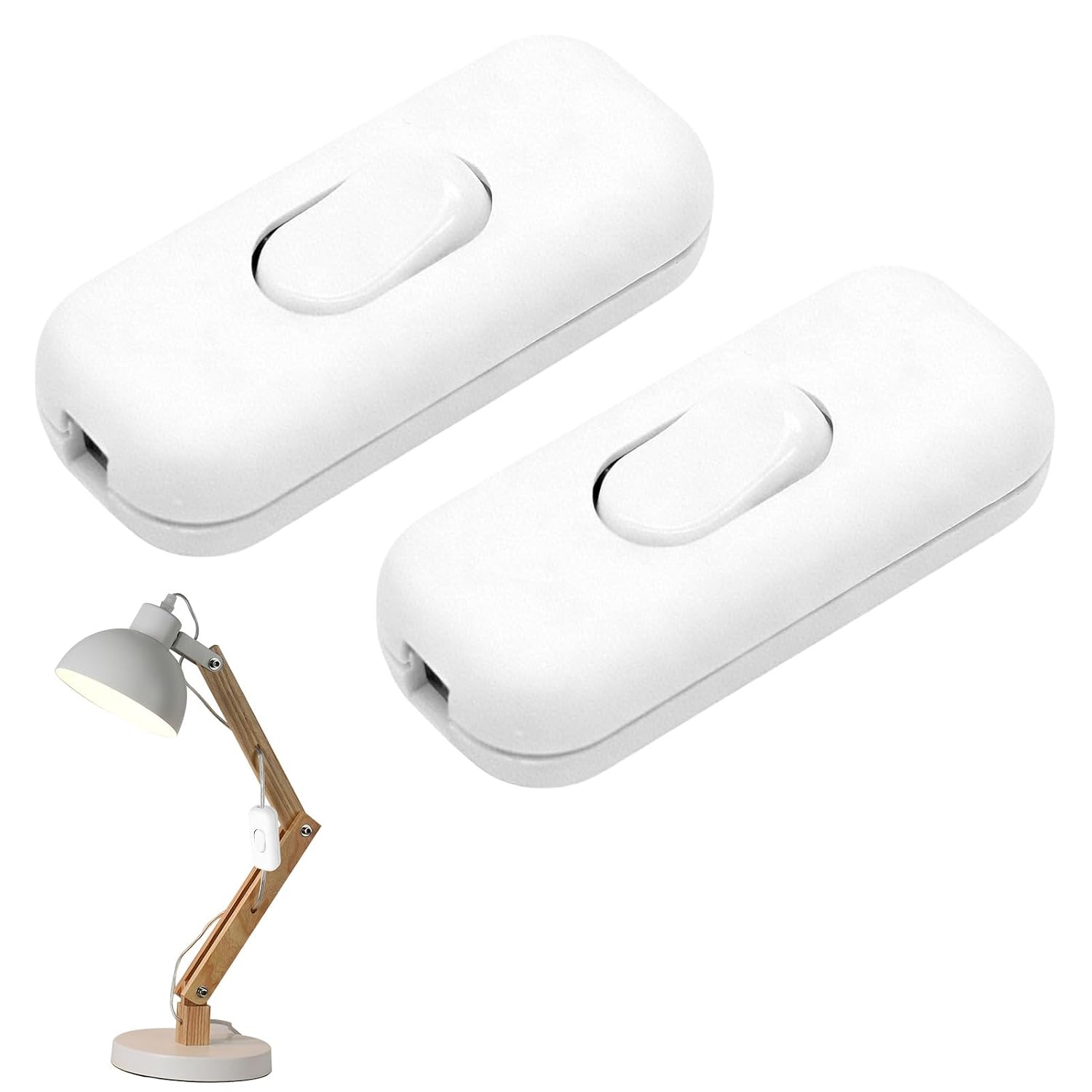 Doppelpoliger Schalter – 2 Stück – Pa-kunststoff – Für Nachttisch- Und Tischlampen – Weiß – 60 X 26 X 15 Mm