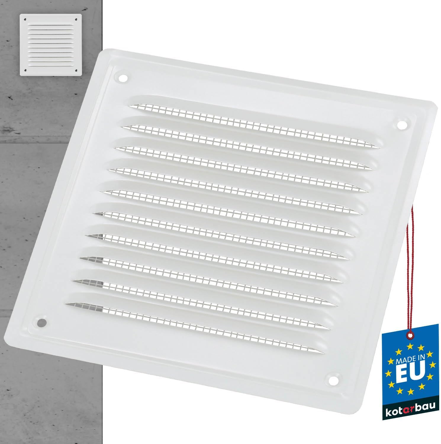 Quadratisches Lüftungsgitter – 1 Stück – Stahl – Mit Insektenschutzgitter – Korrosionsbeständig – Für Fassade Und Wand – 16,5 X 16,5 Cm – Weiß
