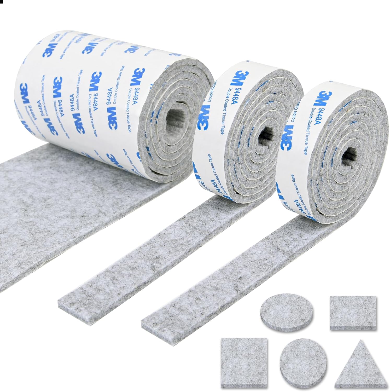 Set Mit 3 Rollen Selbstklebendem Filz – Weiß, Rutschfest – Boden- Und Möbelschutz – Zuschnitt Nach Maß – Für Stühle Und Tische – 120 Cm X 10 Cm Und 2 Cm