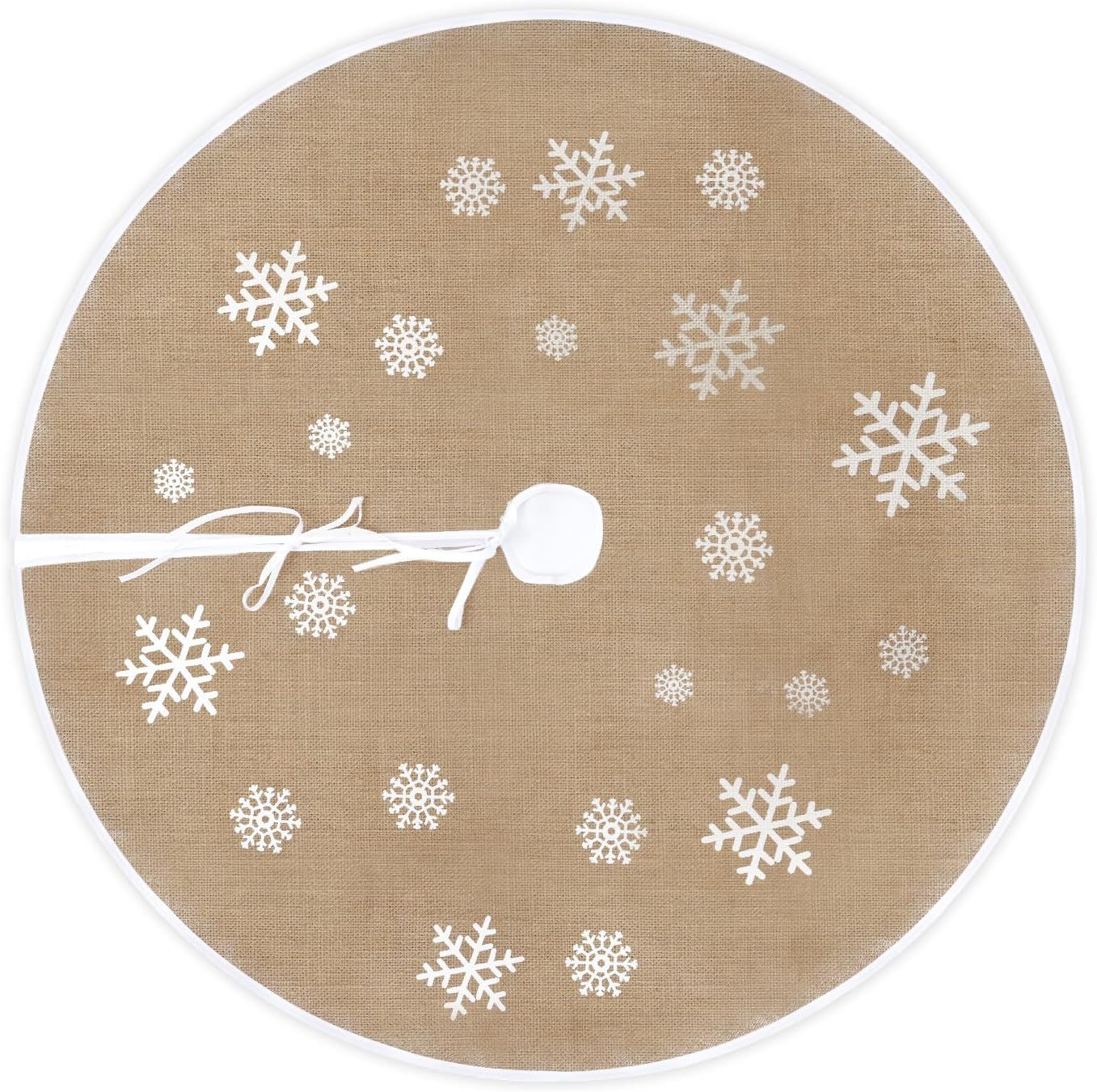Weihnachtsbaumdecke – 1-teilig – Naturleinen Mit Schneeflockenmuster – Bodenschutz Und Dekoration – Wohnzimmer Und Garten – Durchmesser 120 Cm