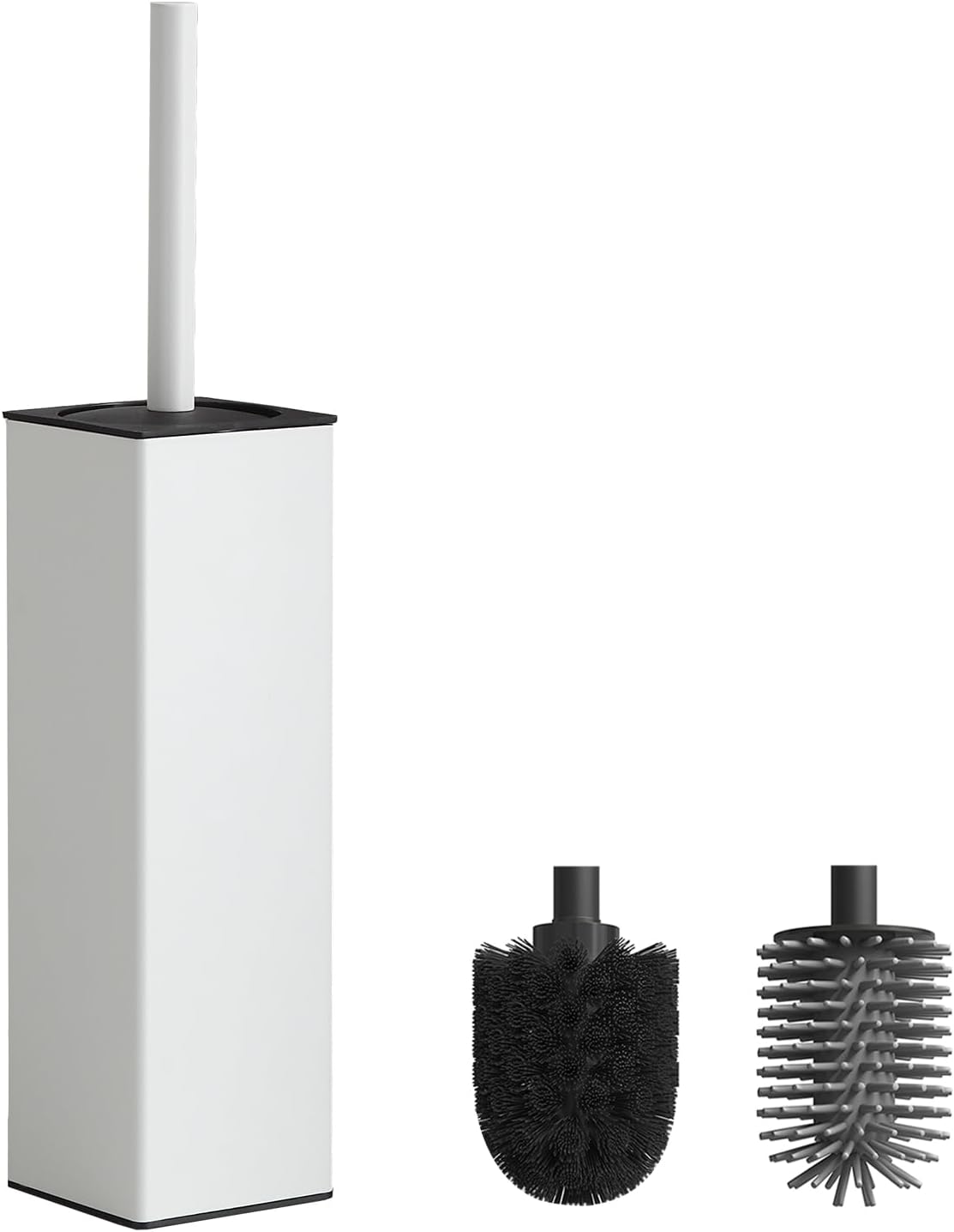 Weiße, Quadratische Wc-bürste – 1 Set Mit 2 Bürstenköpfen – Aluminium Und Kunststoff – Freistehender Halter – Für Moderne Badezimmer – Weiß