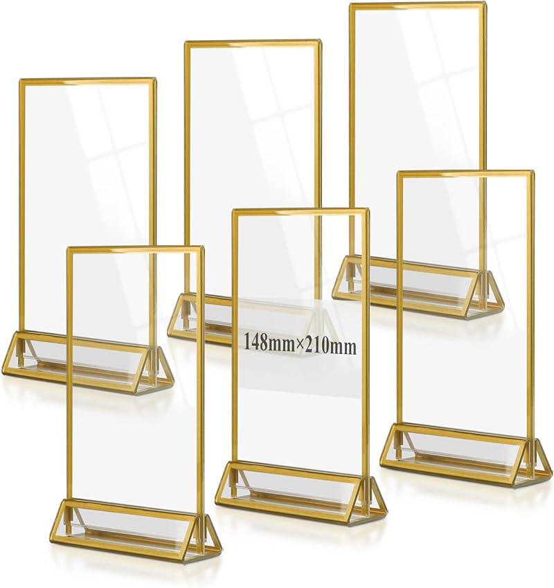 6-teiliges Set: Acryl-tischaufsteller Im A6-format, Goldener Posterhalter, Doppelseitiger Transparenter Fotorahmen Für Menüs, Fotos, Hochzeiten, Werbung Und Empfänge