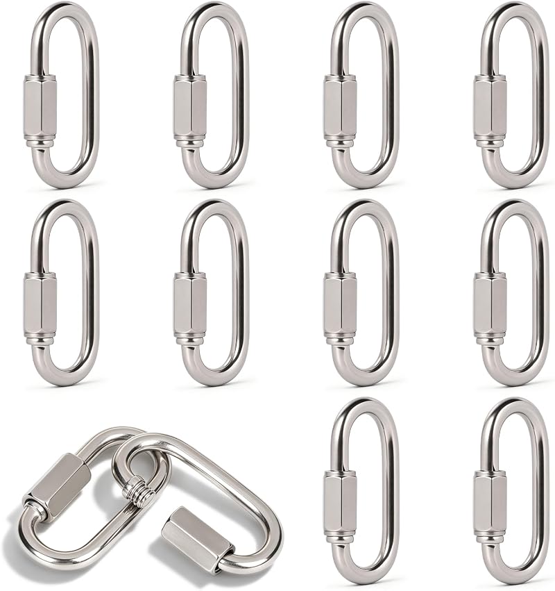10 X 304 Edelstahl-schraubkarabiner Mit M5-schnellverschluss, Sicherheitskarabiner Mit Einer Tragfähigkeit Von 294 Kg Für Schaukeln, Fitness Und Klettern