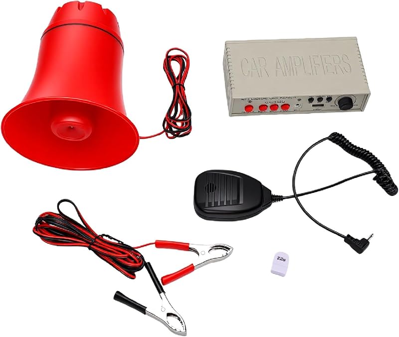Mp3-alarmsirene Für Fahrzeuge (pkw/lkw) – 12–24 V, 130 Db, 25 W – Anpassbare Soundeffekte, Integriertes Mikrofon Und Kartenleser – Universell