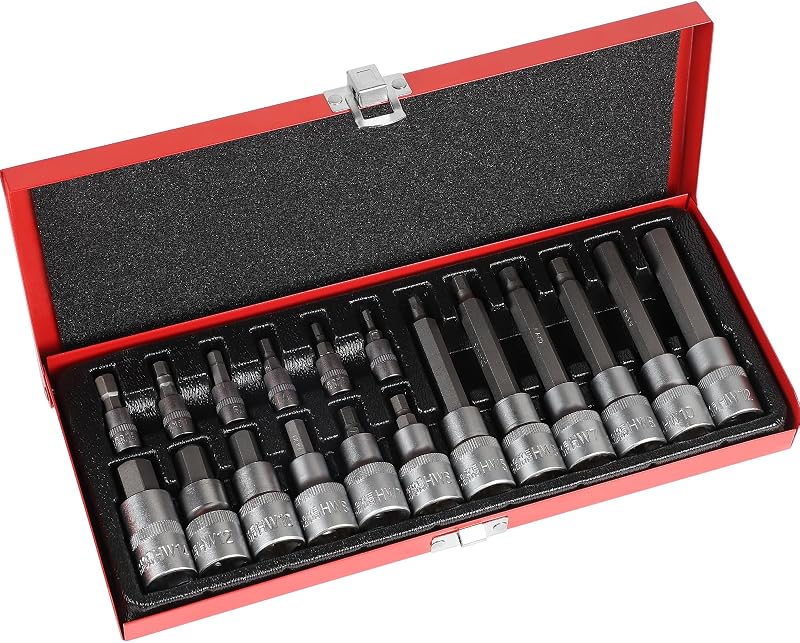 Satz Mit 18 Steckschlüsseln: 1/2" H6–h14 (55 Mm Lang), H5–h12 (100 Mm Lang) Und 1/4" H3–h8. Sechskantantrieb. Metallkoffer.
