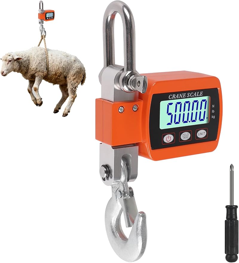 Digitale Hängewaage Bis 500 Kg, Elektronische Hakenwaage Aus Aluminium Mit Präzisem Lcd-sensor, Tragbar Für Jagd, Angeln, Landwirtschaft, Fabrik Und Hafenwägung, Orange