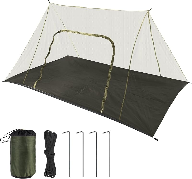 Großes Camping-moskitonetz (240 X 140 X 110 Cm), Tragbar Und Leicht Für Reisen, Moskitonetzzelt Mit Reißverschlusstür, 2-teiligem Dach – Grün Leichtes Moskitonetz Für Camping, Wandern Und Trekking, S