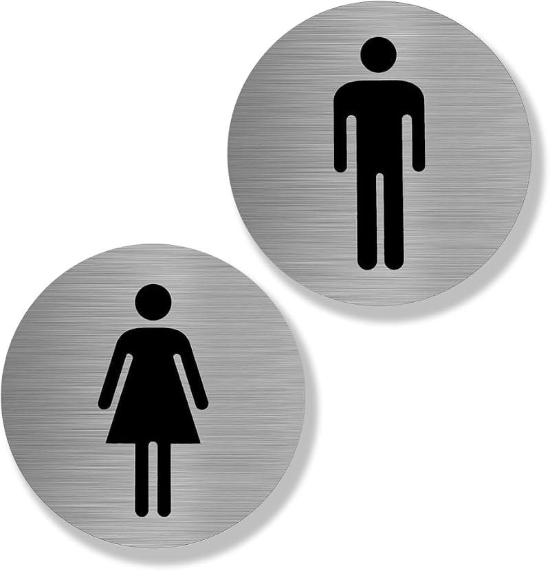 2-teiliges Toilettenschild Für Damen Und Herren, Türschild Aus Gebürstetem Aluminium Für Toiletten, Öffentliche Restaurants, Hotels Und Cafeterias (rund, 10 X 10 Cm)