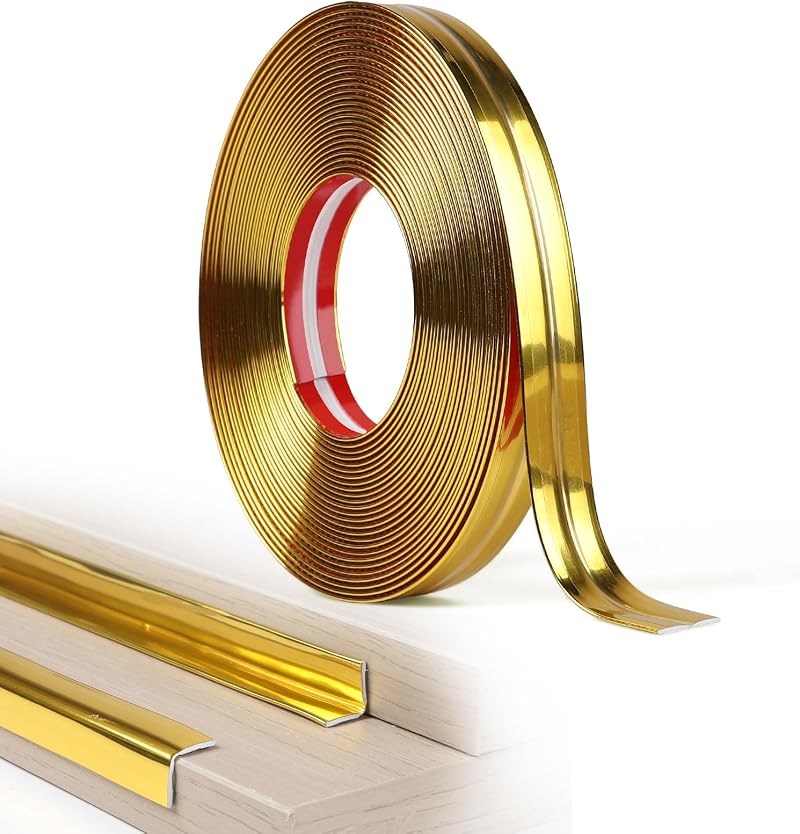 Cm X 10 M Selbstklebende, Flexible Zierleiste Für Wände, Ecken Und Kanten Von Türen, Fenstern, Fußleisten, Decken Und Schränken Sowie Zum Kantenschutz Von Tischen Glänzender Goldspiegel