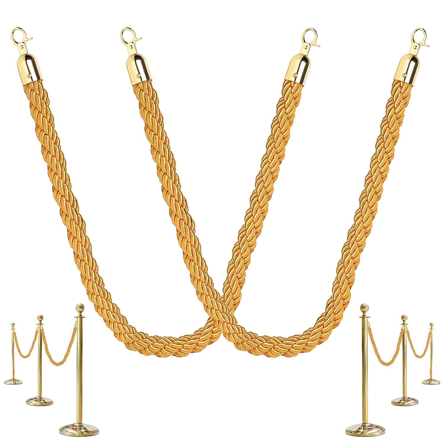 Set Mit 2 Absperrseilen 1,5 M Ø 30 Mm, Geflochtenes Absperrseil Mit Goldenen Karabinern, Dickes Führungsseil Für Die Besucherlenkung, Hotels Und Ausstellungen (gold)
