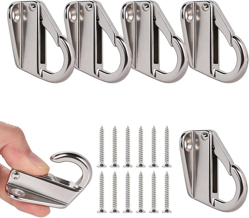 Set Mit 6 Deckenhaken Aus Edelstahl 316 Mit Schnappverschluss, Selbstsichernde Fenderhaken Mit 12 Schrauben Für Yacht, Boot, Lkw Und Wohnmobil