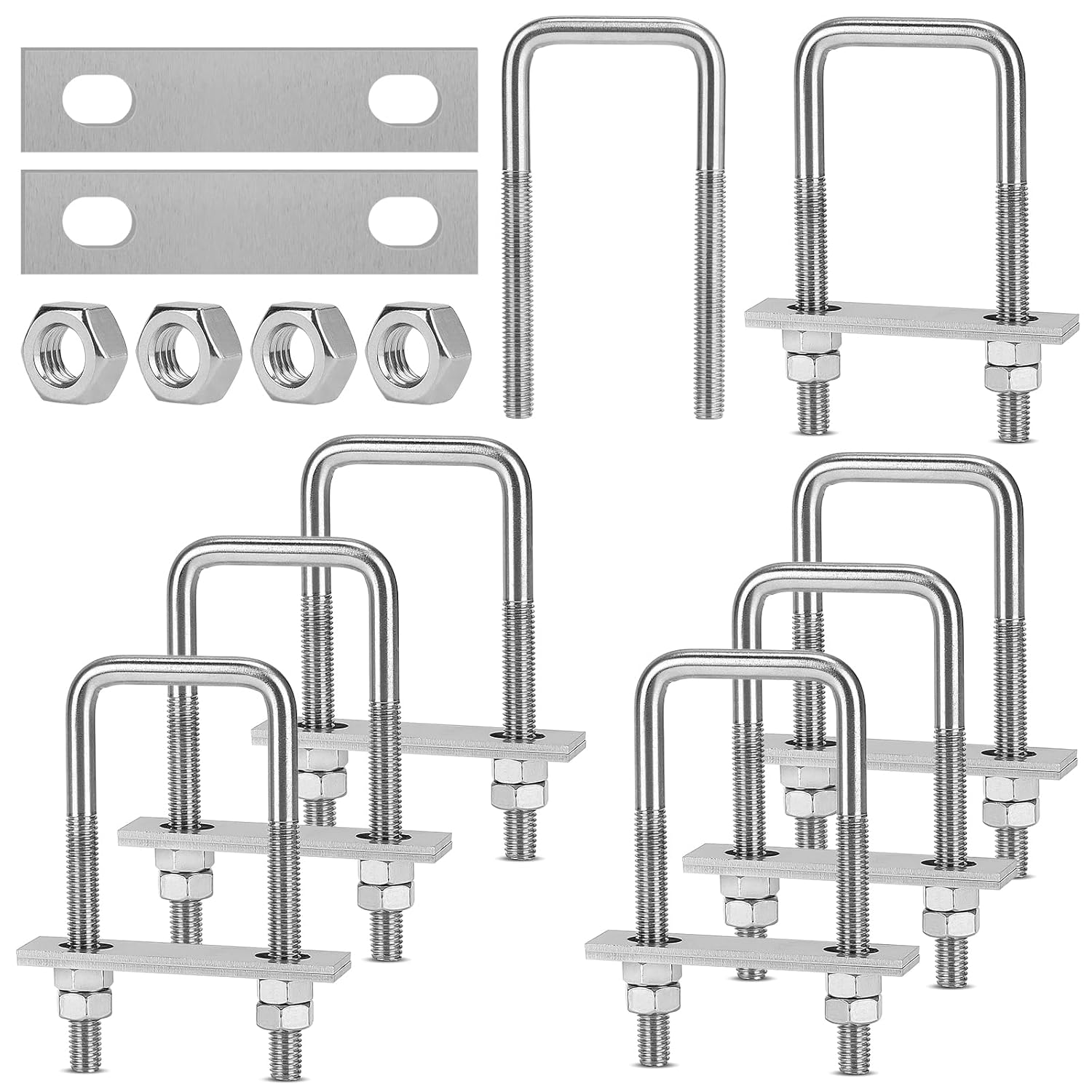 U-bügel-befestigungswinkel M8, 40 X 100 Mm Vierkantantrieb – U-bügel-winkel Mit Muttern Und Platte – Gewinde-u-bügel Aus Edelstahl Für Rohre