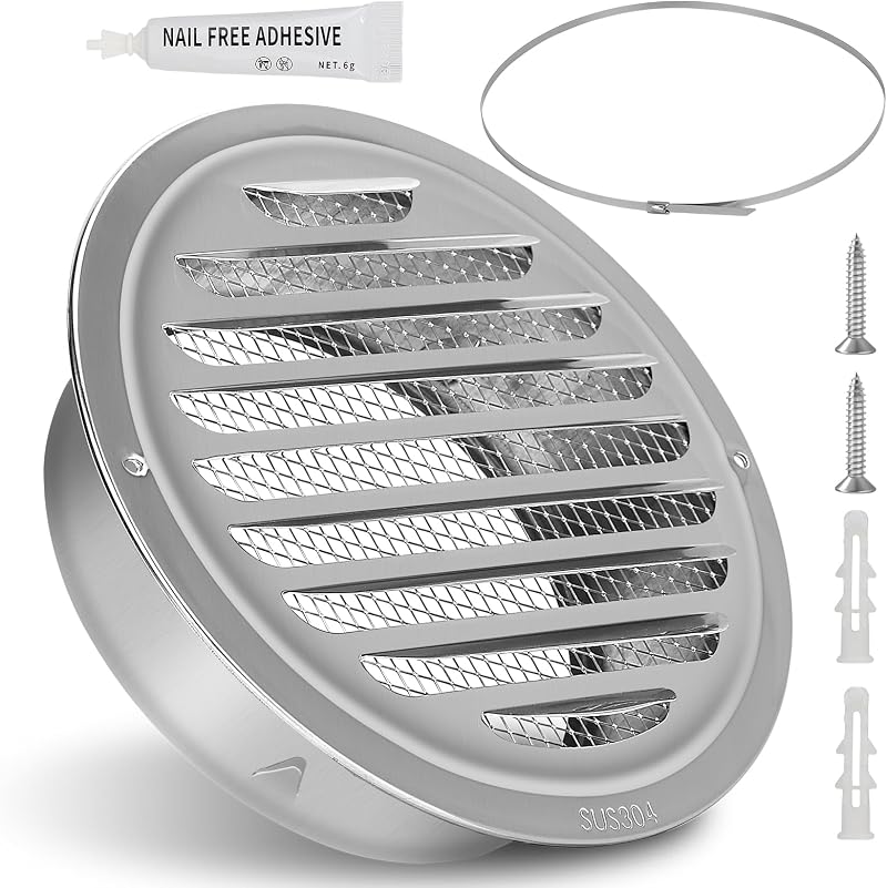 Rundes Lüftungsgitter Aus Edelstahl (150 Mm) Mit Feinem Metallgewebe Für Küche, Bad Und Außenbereich