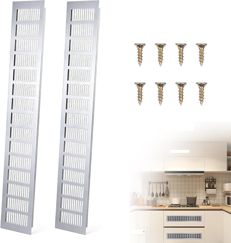 Paar Rechteckige Lüftungsgitter 600 Mm X 100 Mm, Aluminium-lüftungsgitter Für Türen Und Schränke, Mit 8 Schrauben