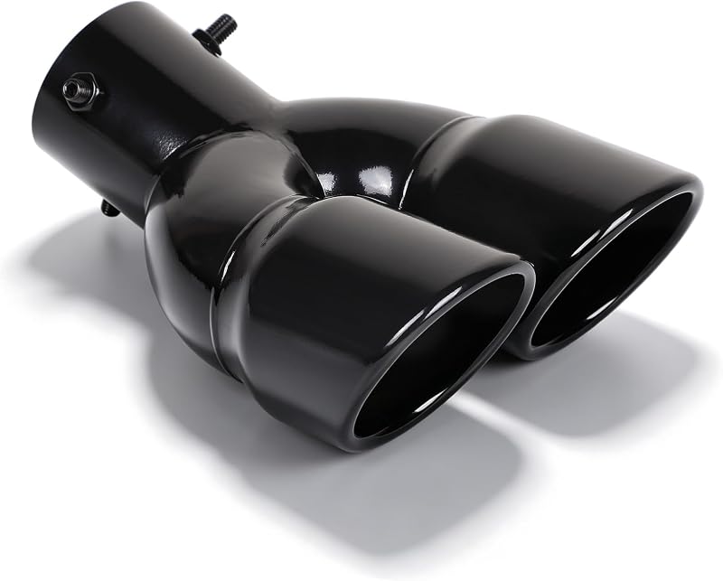 Universelles Flexibles Doppelauspuffendrohr Aus Edelstahl, 63 Mm Außendurchmesser, Verstellbar Für Rohre Von 35 Bis 58 Mm (glänzend Schwarz)