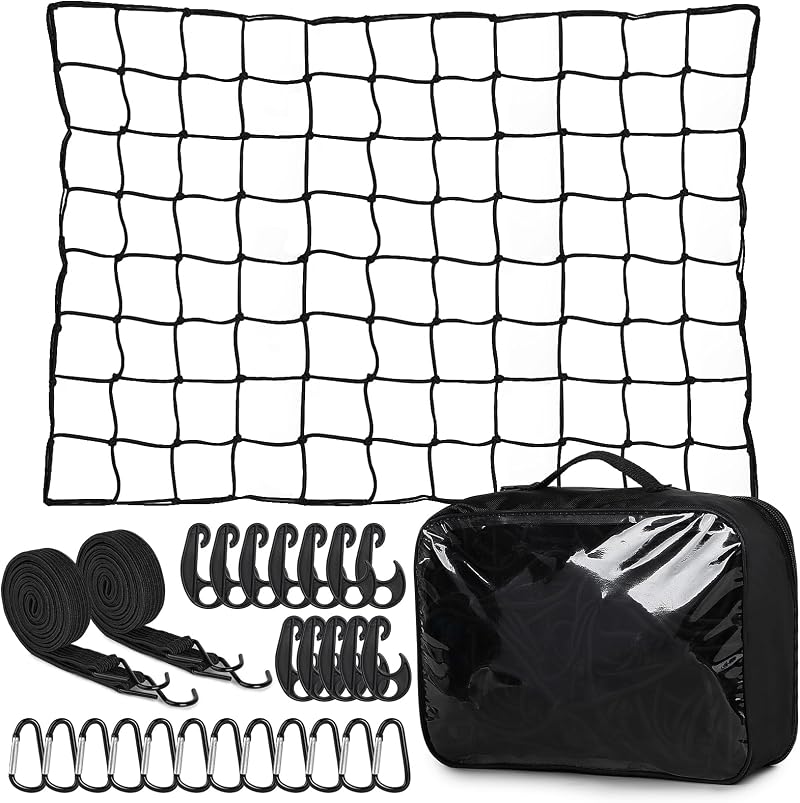 Elastisches Gepäcknetz, Erweiterbar Von 1,2 M X 0,9 M Bis 1,8 M X 2,4 M, Anhängernetz Mit 12 Karabinern, 12 Haken, 2 Spanngurten Mit Haken