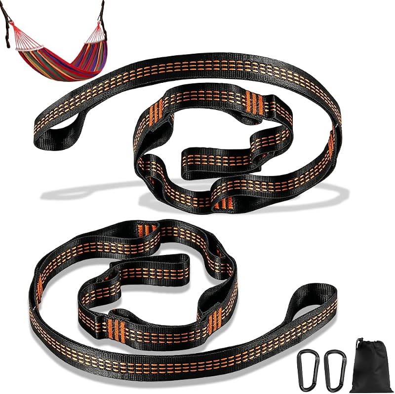 Set Mit 2 Hängemattengurten, 2 M X 2,5 Cm, Aus Polyester Mit 2 Karabinerhaken, Ideal Für Camping, Outdoor-aktivitäten Und Reisen.