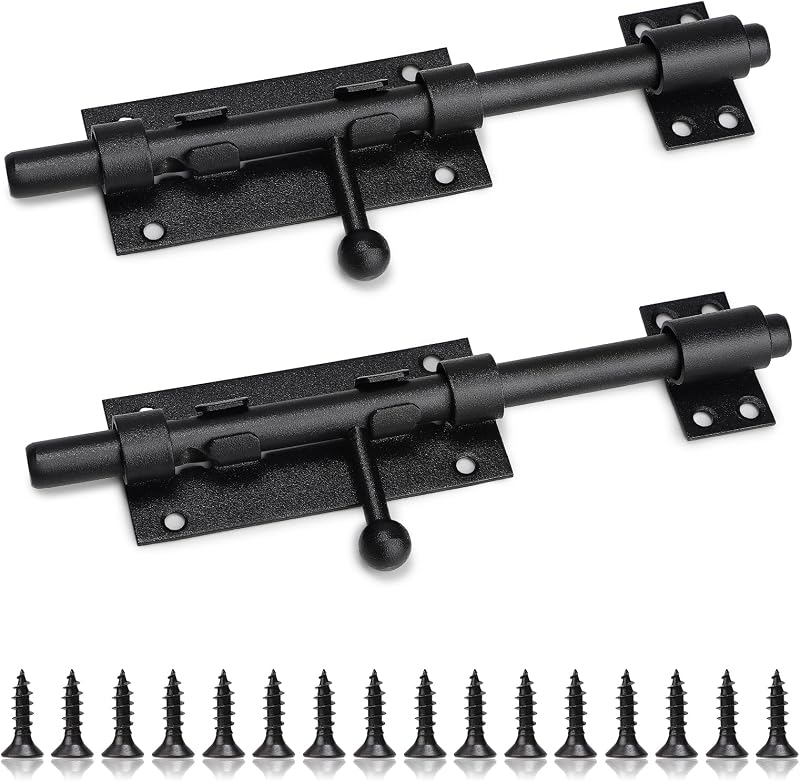 X 20 Cm (8 Zoll) Türriegel, Türbolzenschloss Aus Edelstahl, Massiver Schwarzer Torriegel Mit 16 Schrauben Für Den Innen- Und Außenbereich