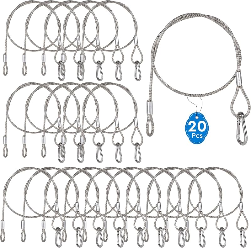 20 X 80 Mm Edelstahl-sicherheitsseile Mit Karabinerhaken Nr. 5, 4 Mm Tragseile Mit Transparenter Pvc-ummantelung, Tragfähigkeit 50 Kg