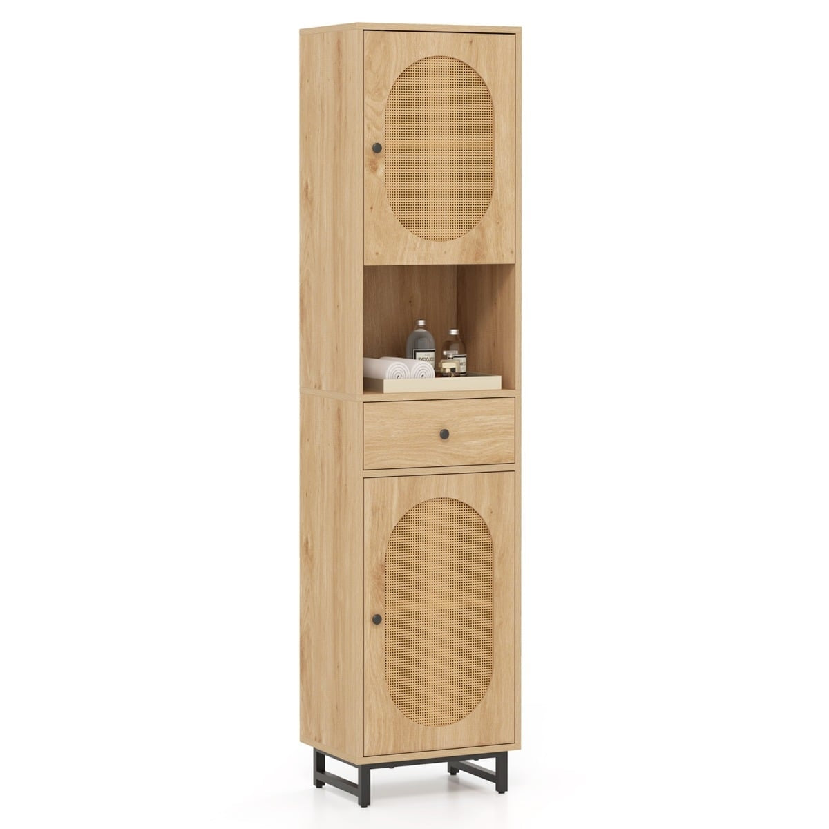 Badezimmerschrank Aus Rattan Mit Verstellbaren Einlegeböden Und Schublade