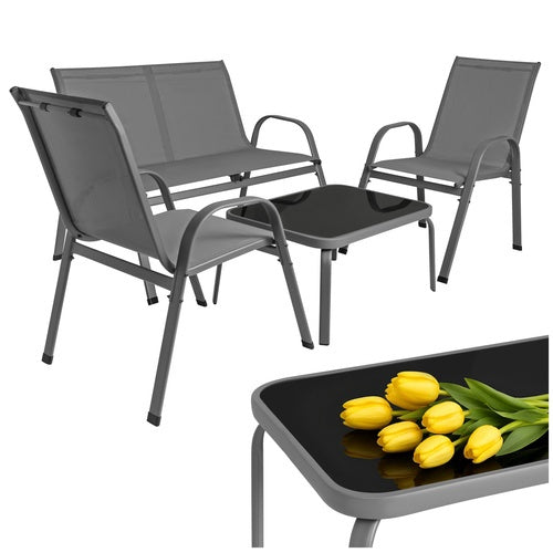 4 Piece Outdoor Furniture Set Steel Glass Gray 227458840 227458840