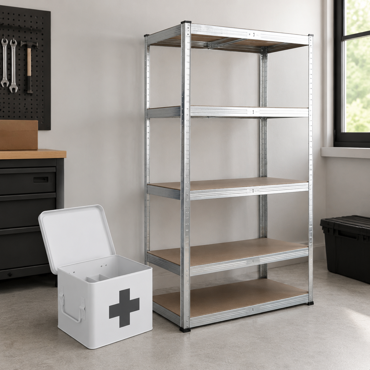 Heavy Duty Storage Set 2 Piece Steel 5 Shelf Shelving Unit 4 Compartment Medicine Box 226591825 226591825