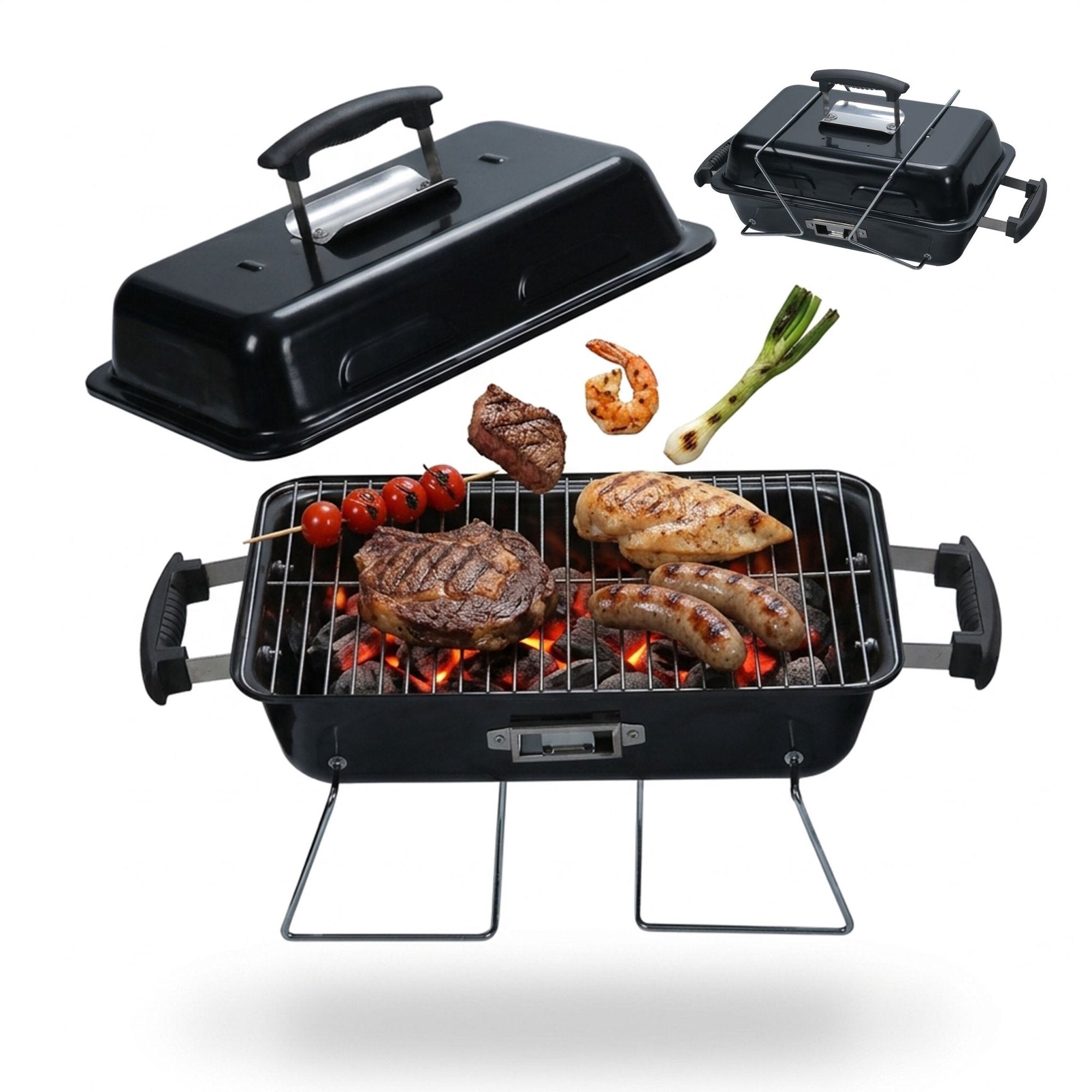 Foldable Tabletop Grill With Lid - Black 36x56x305 Cm 229384356