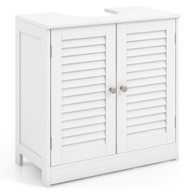 White Bathroom Vanity Cabinet With Shutter Doors 60x30x60 Cm 227458929 227458929