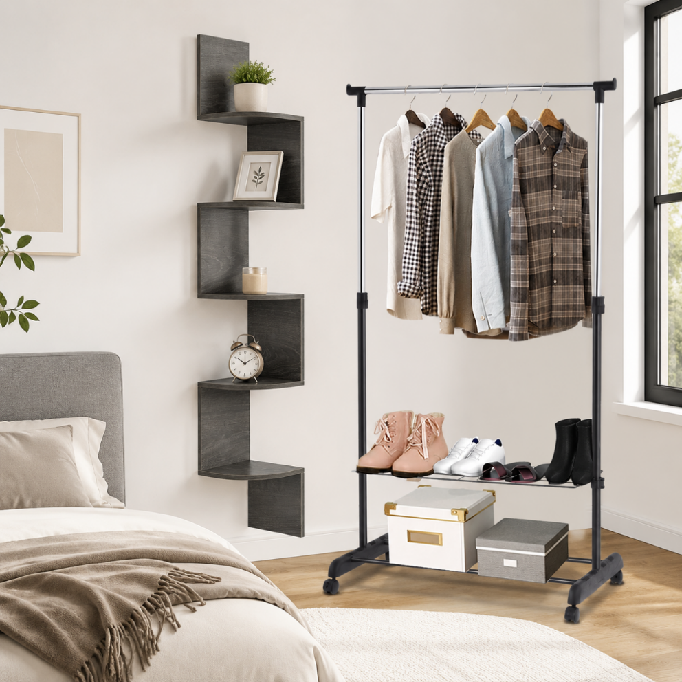 Kleiderschrank Organisationsset 2 Teilig Rollbarer Kleiderstander Mit Schuhregalen Und 5 Stockigem Eckregal 227458894 227458894
