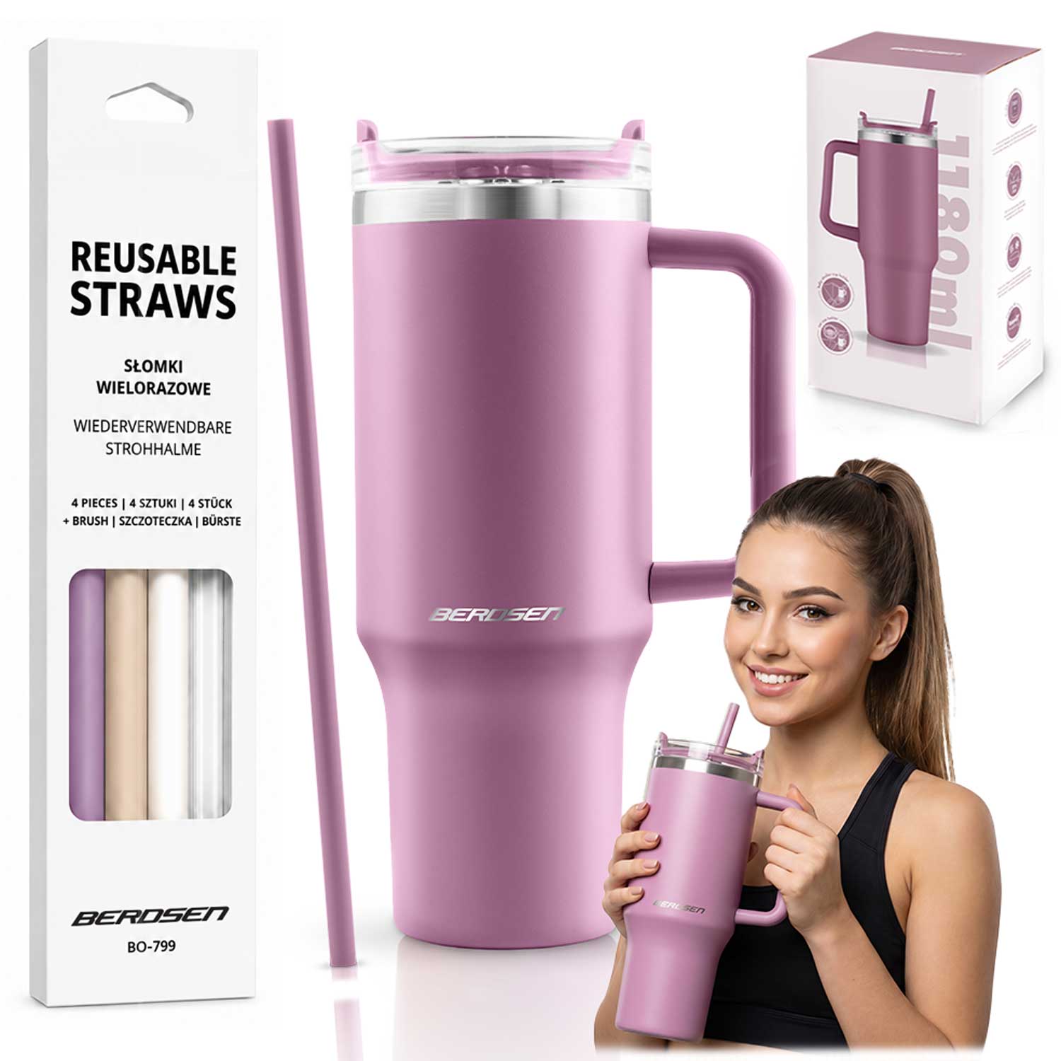 Vacuum Insulated Stainless Steel Tumbler 1180ml Pink