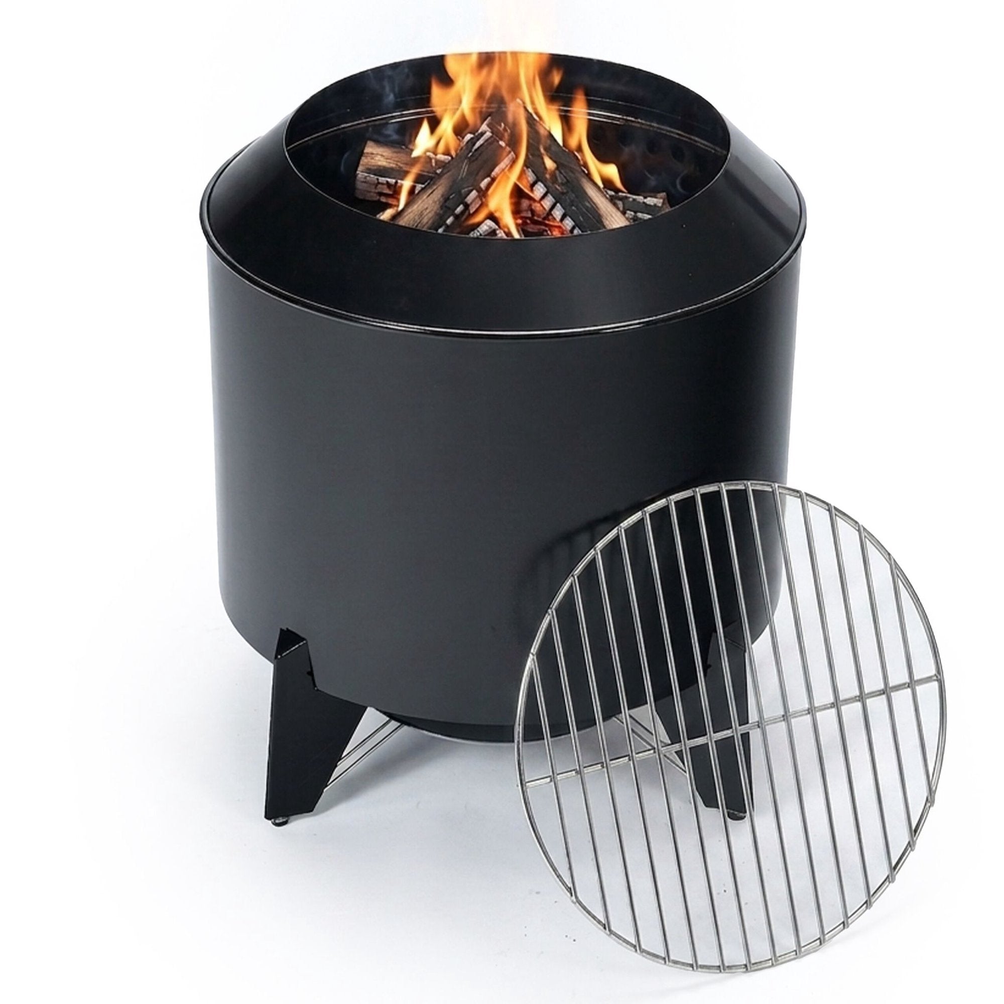 Low-smoke Fire Bowl & Grill, Steel, Black, 46x52 Cm