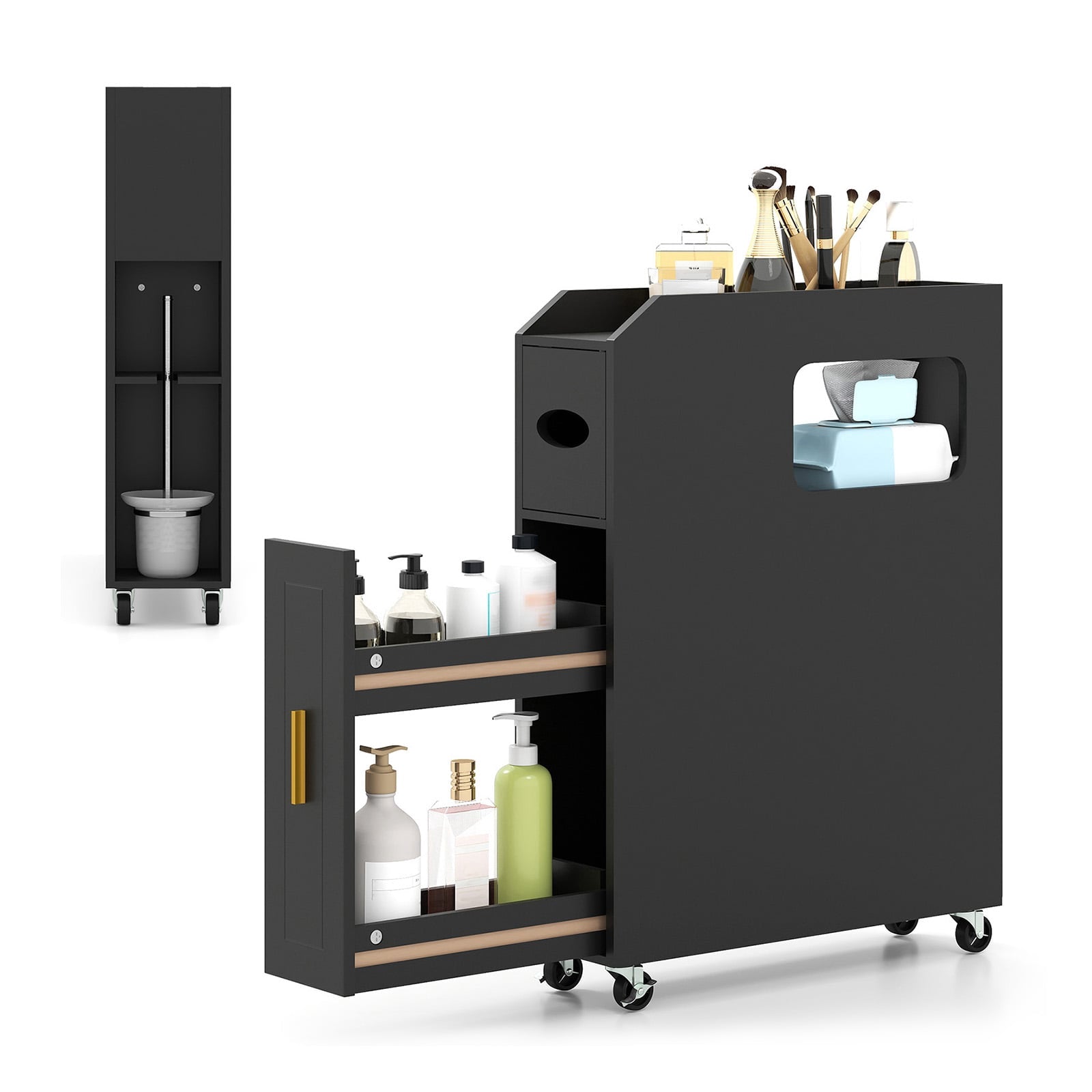 Schmaler Badezimmerschrank Mit Schublade Und Kosmetiktuchbox Schwarz 227542858 227542858
