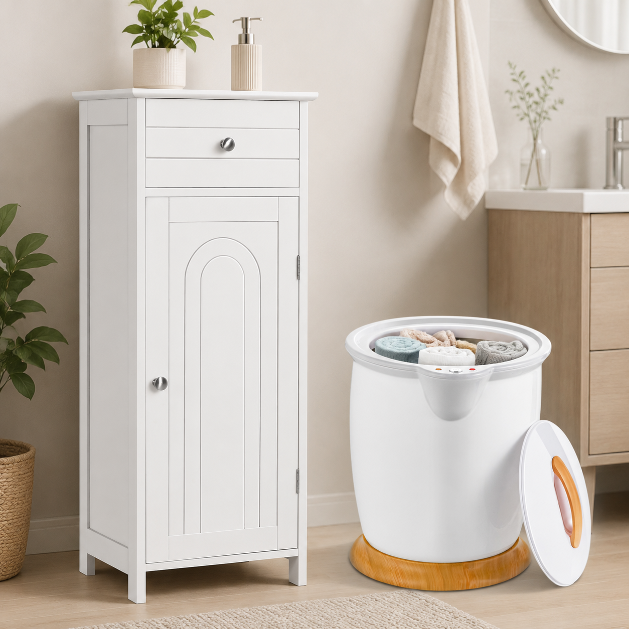 Spa Badezimmer Set 2 Teilig 20 Liter Handtuchwarmer Freistehender Badezimmerschrank Mit Schubladen 227542892