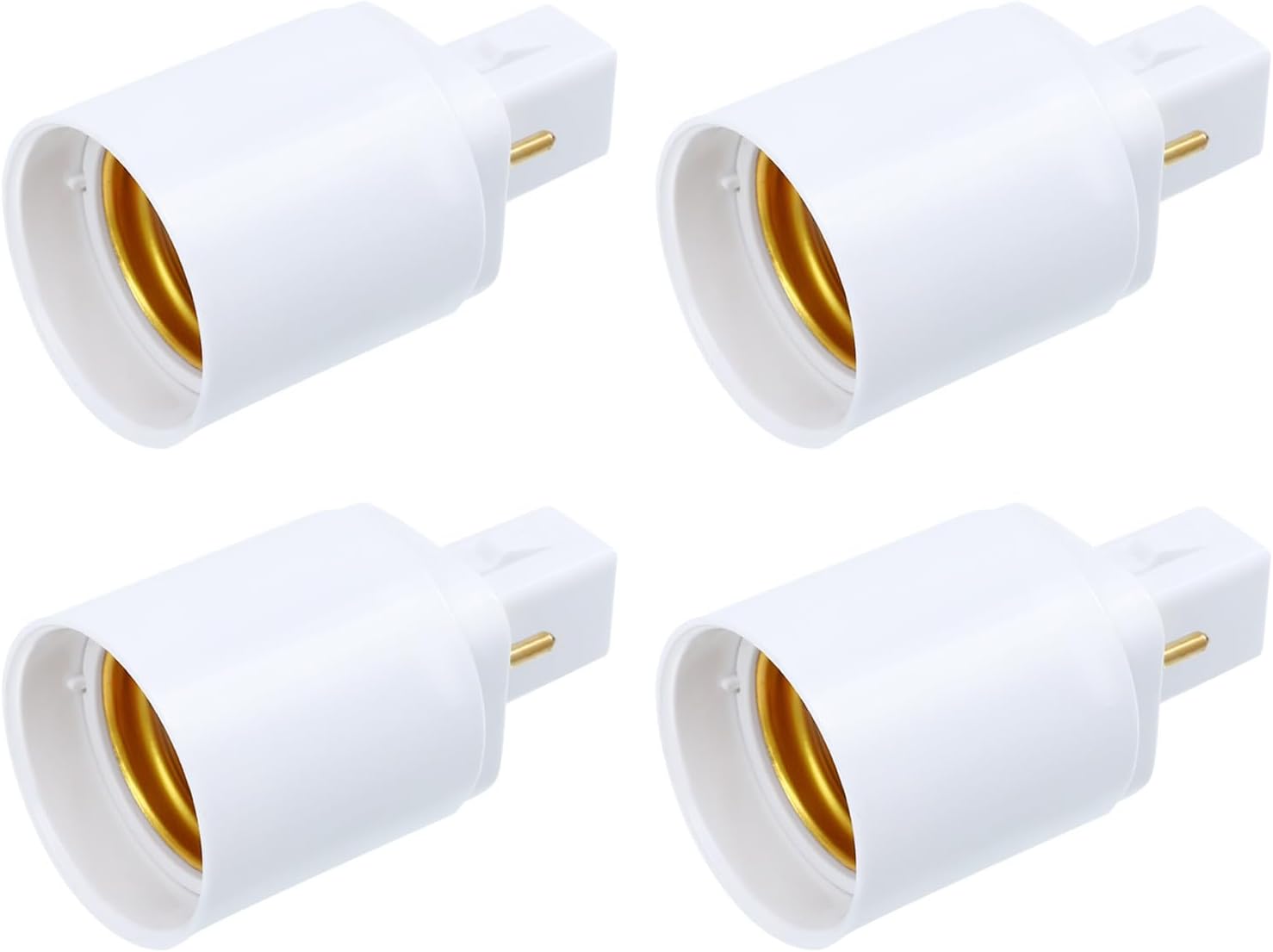Set Mit 4 Weißen G24d-auf-e27-fassungsadaptern Mit Goldkontakten Zur Umwandlung Von Zweipol-glühbirnen In Standard-schraubglühbirnen Für Die Heim- Und Bürobeleuchtung