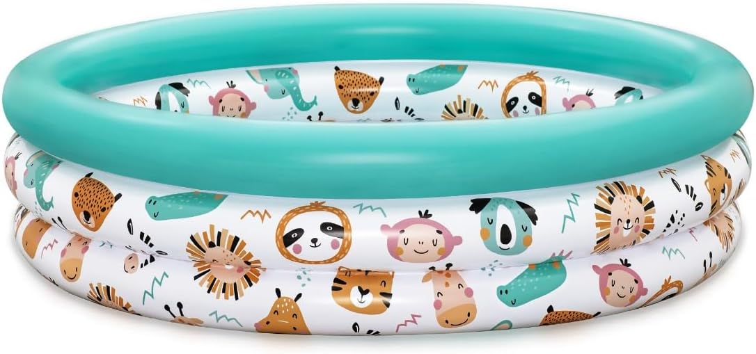 Aufblasbares Kinderbecken „jungle Pals“ Mit 3 Schwimmringen – 102 Cm X 102 Cm X 25 Cm – Mehrfarbig