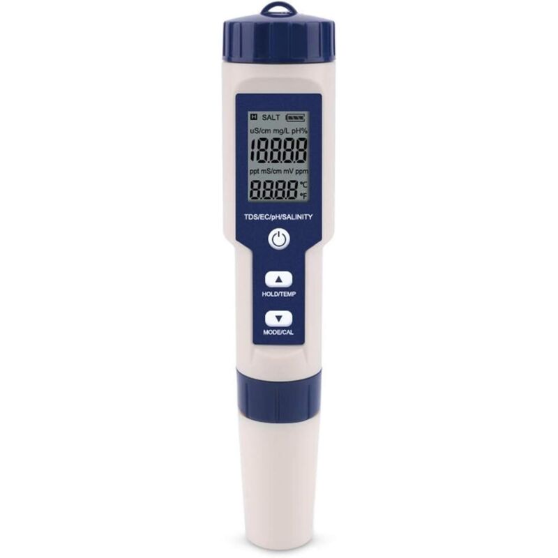 5-in-1 Wasserqualitätstester: Ph-wert, Ec/tds, Temperatur, Salzgehalt, Leitfähigkeit, Teststift Mit Hintergrundbeleuchtung, Für Schwimmbäder, Aquarien Und Trinkwasser