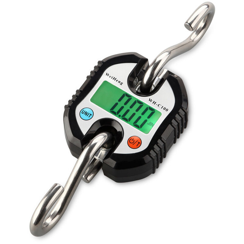 Tragbare Elektronische Hakenwaage 150 Kg, Wild-, Schaf- Und Schweinewaage, Hohe Präzision (50 G/100 G), Tara-funktion, Grün Hintergrundbeleuchtetes Lcd-display, Aaa-batterien