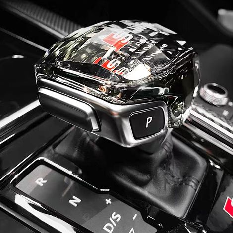 Passend Für Audi A4, A6, A7, A8, Q5, Q7 Und Q8, Kristall-schaltknauf-innenausstattungs-modifikationsabdeckung, A-stil, Vier Ringe Mit Roter Beschriftung, Ein E