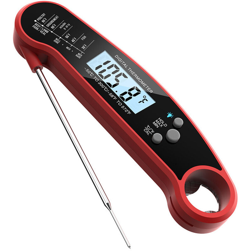 Digitales Sofort-fleischthermometer – Wasserdicht, Magnetisch, Hintergrundbeleuchtet, Zum Grillen, Kochen Und Für Bbq (rot)