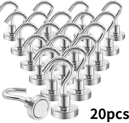 Neodym Magnethaken 20er Set Tragkraft Bis Zu 10 Kg 16 Mm Vernickelter Stahl Silber