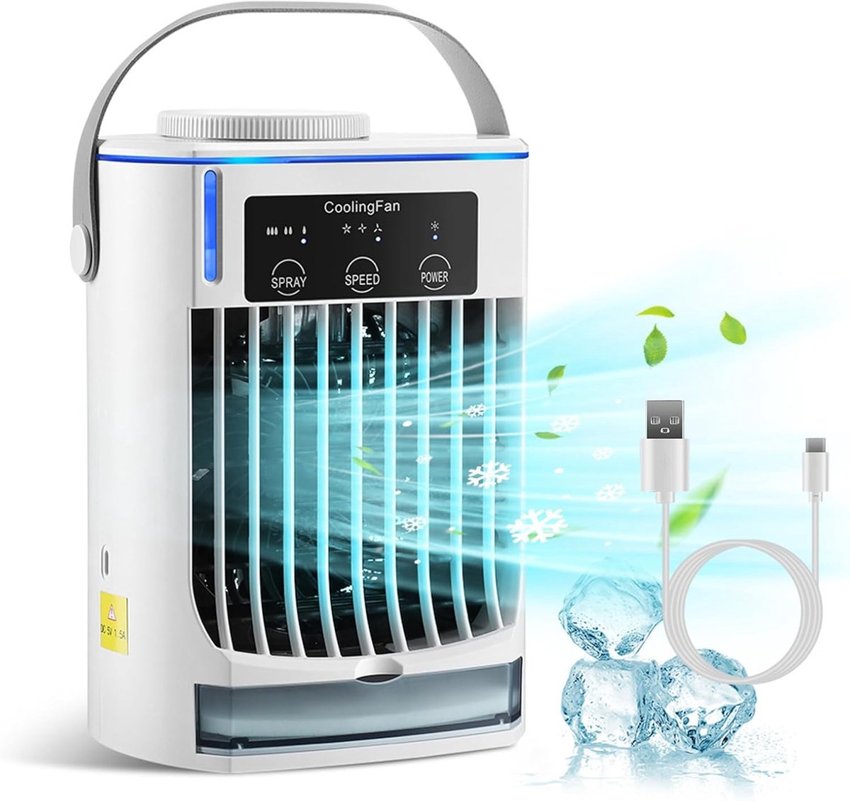 Tragbarer 4-in-1-luftkühler, Usb-mini-verdunstungskühler (mit 500 Ml Wasserreservoir), Ausgestattet Mit 3 Geschwindigkeiten Und 3 Nebelstufen, Leiser Tischluftkühler (mit Led-nachtlicht), Geeignet Für