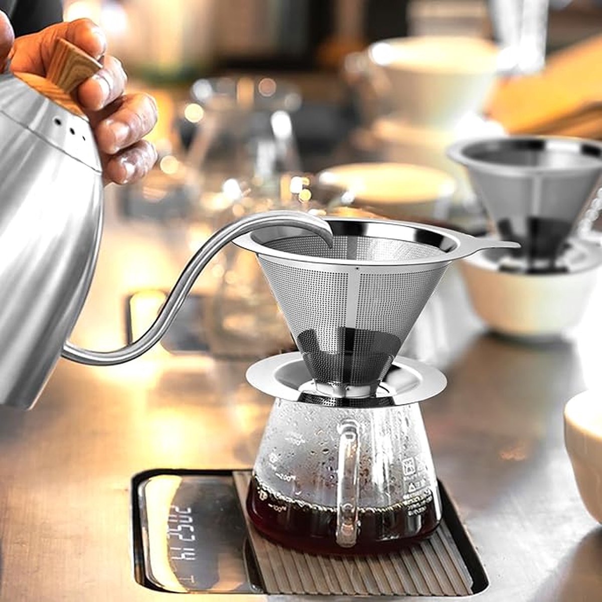Kaffeefilter – Wiederverwendbar – Kaffeefilterhalter – Nachhaltig – Edelstahl – Küchenutensil – 14,5 X 9 Cm – Silber